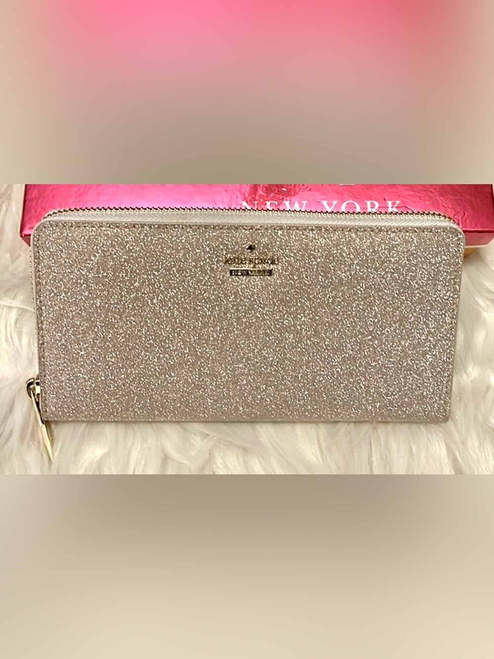 kate spade Rose gold Glitter Burgess court Zip-Around Wallet - Storybook lining